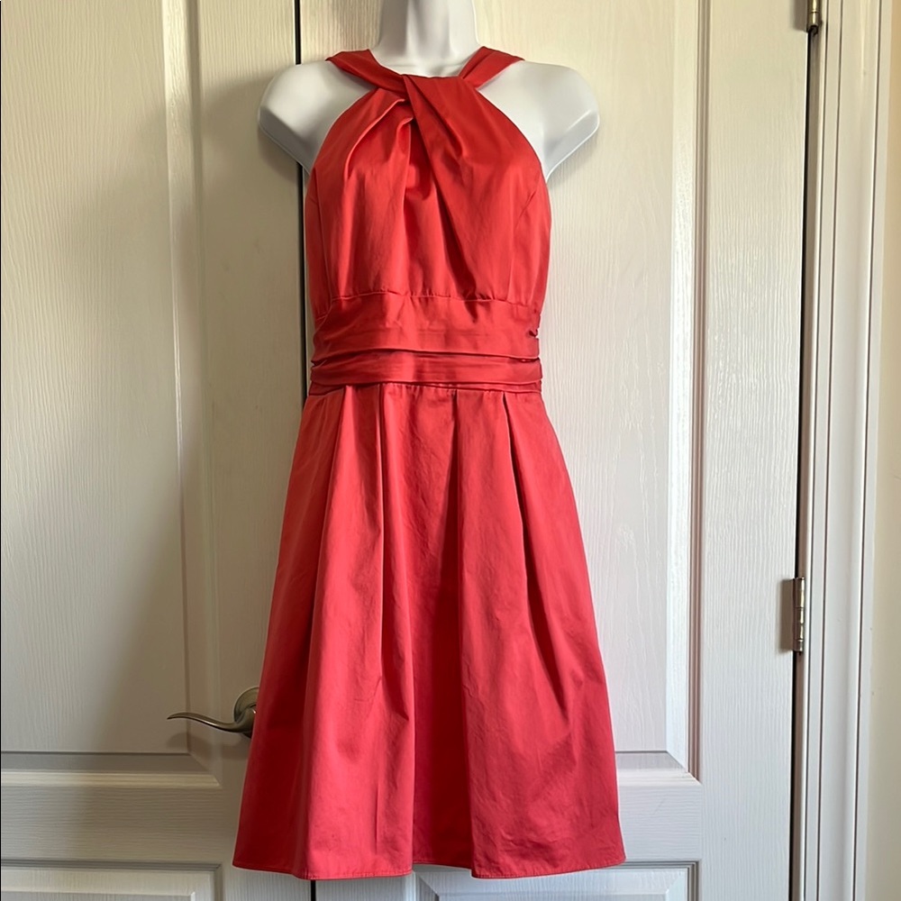Davids Bridal Elegant Coral Halter Dress